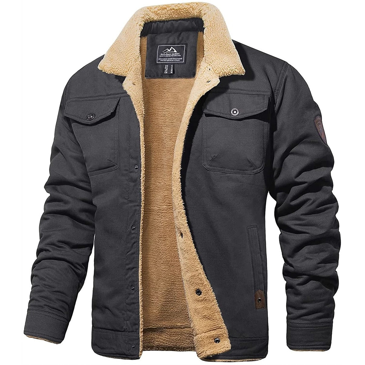 Insulating Men’s Sherpa Jacket – Trucker Style, Lined Dark Gray - Tophatter Daily Deals