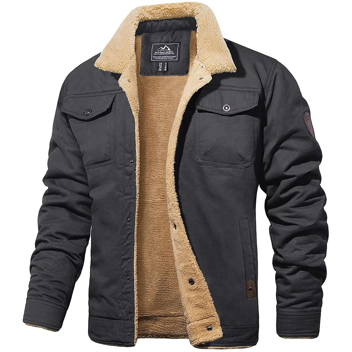 Insulating Men’s Sherpa Jacket – Trucker Style, Lined Dark Gray - Tophatter Daily Deals