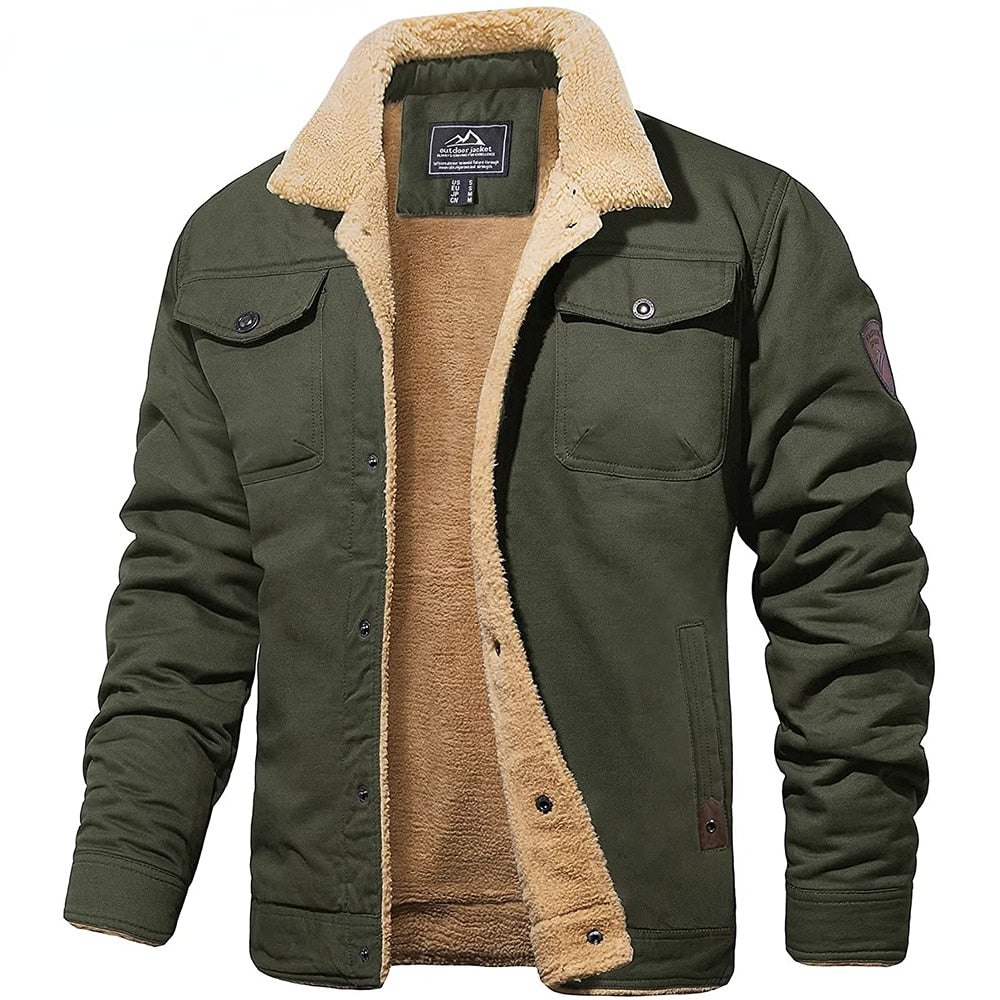 Insulating Men’s Sherpa Jacket – Trucker Style, Lined Army Green - Tophatter Daily Deals