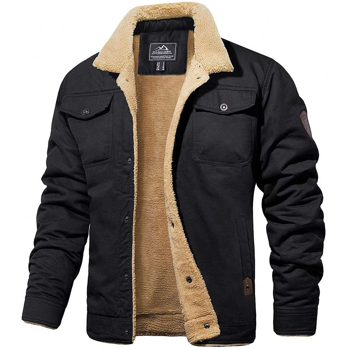 Insulating Men’s Sherpa Jacket – Trucker Style, Lined Black - Tophatter Daily Deals