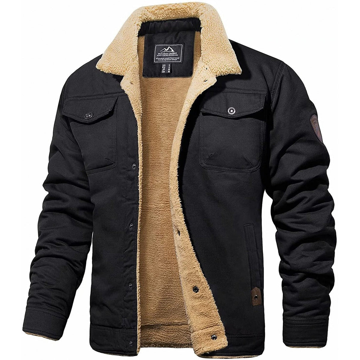 Insulating Men’s Sherpa Jacket – Trucker Style, Lined Black - Tophatter Daily Deals