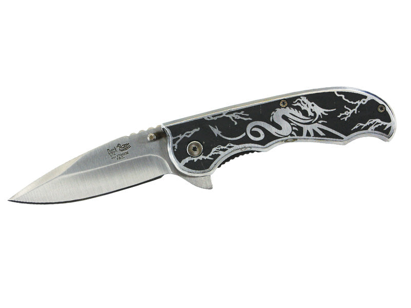 Dragon Design Printed Metal Handle Assisted Open Knife - TOPHATTER'S ARMORY DEALS Collectible Weapons - Tophatter Daily Deals