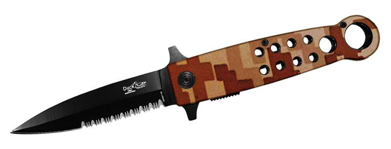 8 Inch Duck Desert Camo, Half Serrated Assisted Open Pocket Knife - TOPHATTER'S ARMORY DEALS Collectible Weapons - Tophatter Daily Deals