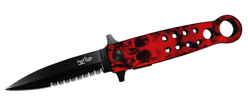 8 Inch Duck Orange Skull Camo, Half Serrated Assisted Open Pocket Knife - TOPHATTER'S ARMORY DEALS Collectible Weapons - Tophatter Daily Deals
