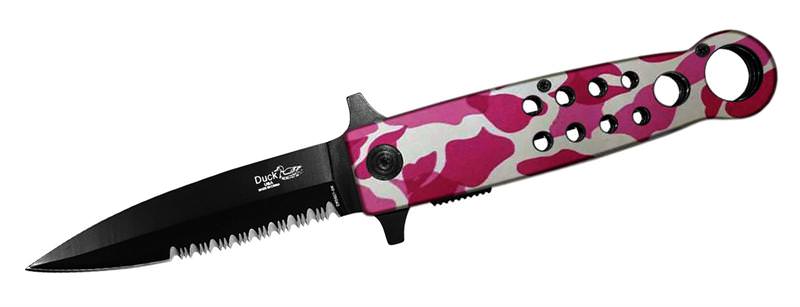 8 Inch Duck Pink Snow Camo, Half Serrated Assisted Open Pocket Knife - TOPHATTER'S ARMORY DEALS Collectible Weapons - Tophatter Daily Deals