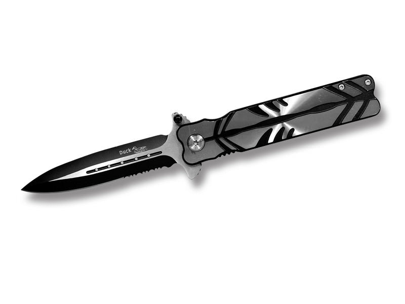 Assisted Opening Stiletto Style Folding Knife Black & Silver - Tophatter's Guns'N'Weapons Store Collectible Weapons - Tophatter Daily Deals