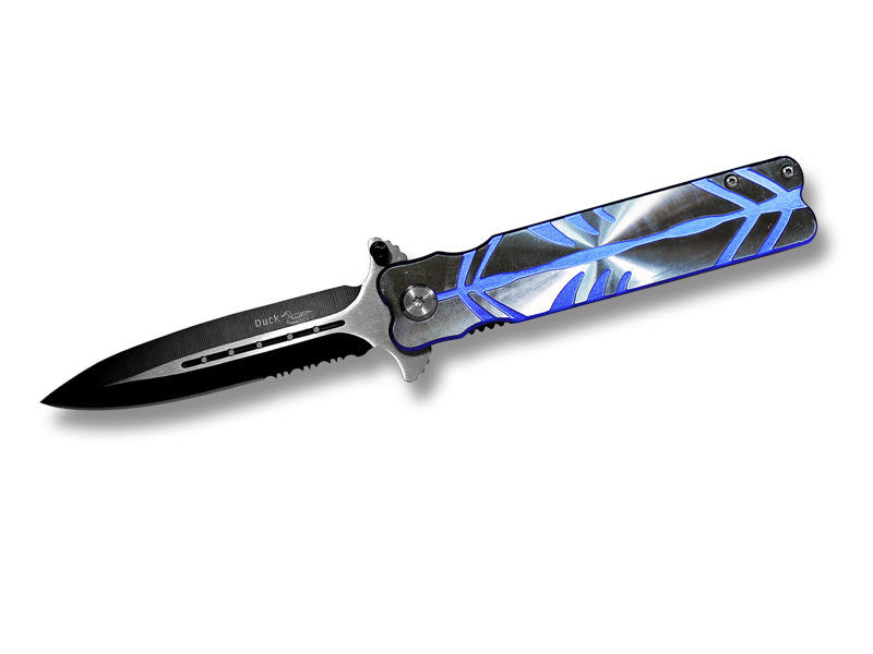 Assisted Opening Stiletto Style Folding Knife Blue & Silver - Tophatter's Guns'N'Weapons Store Collectible Weapons - Tophatter Daily Deals
