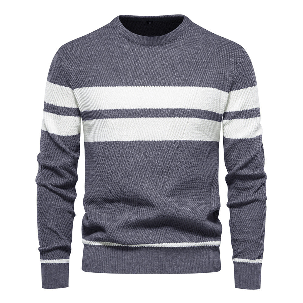 Soft Classic Men's Striped Sweater - Crew Neck, Knit Casual dark gray - Tophatter Daily Deals