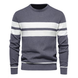Soft Classic Men's Striped Sweater - Crew Neck, Knit Casual dark gray - Tophatter Daily Deals