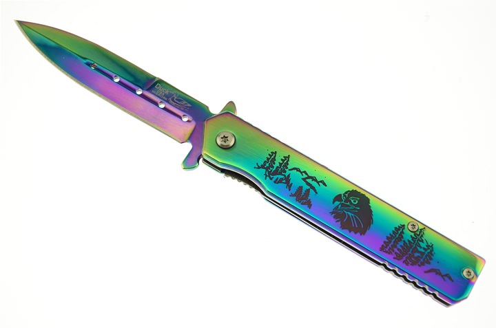 4.5 Inch Closed Spring Assist Eagle Folding Knife - Titanium - Tophatter's Army Products & Self Defense Collectible Weapons - Tophatter Daily Deals
