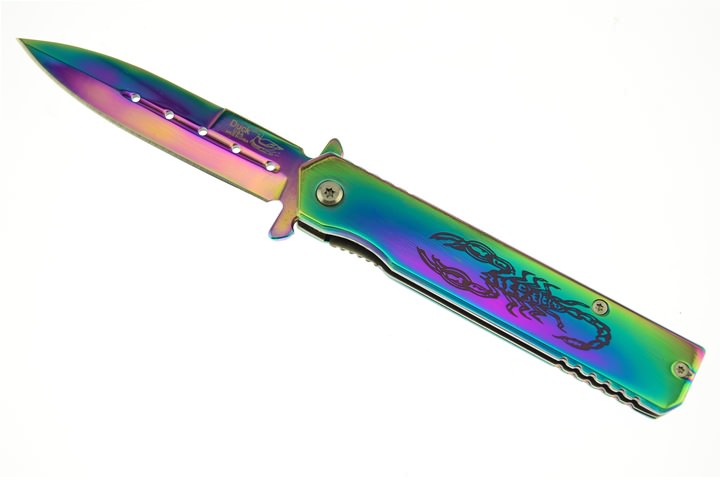4.5 Inch Closed Spring Assist Scorpion Folding Knife - Titanium Collectible Weapons - Tophatter Daily Deals