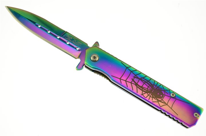 4.5 Inch Closed Spring Assist Spider Folding Knife - Titanium - TOPHATTER'S ARMORY DEALS Collectible Weapons - Tophatter Daily Deals