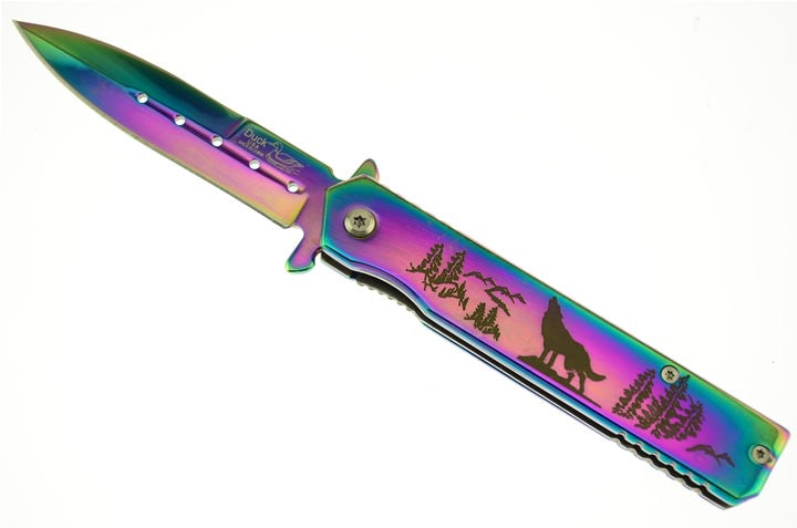 4.5 Inch Closed Spring Assist Wolf Folding Knife - Titanium Collectible Weapons - Tophatter Daily Deals