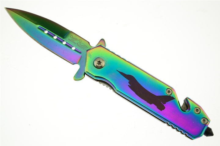 3.5 Inch Closed Rescue Spring Assist Air Force Folding Knife - Titanium Collectible Weapons - Tophatter Daily Deals