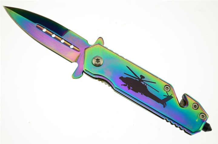 3.5 Inch Closed Rescue Spring Assist Army Folding Knife - Titanium - TOPHATTER'S ARMORY DEALS Collectible Weapons - Tophatter Daily Deals