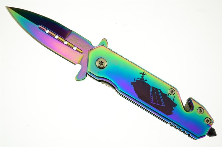 3.5 Inch Closed Rescue Spring Assist Navy Folding Knife - Titanium - Tophatter's Army Products & Self Defense Collectible Weapons - Tophatter Daily Deals