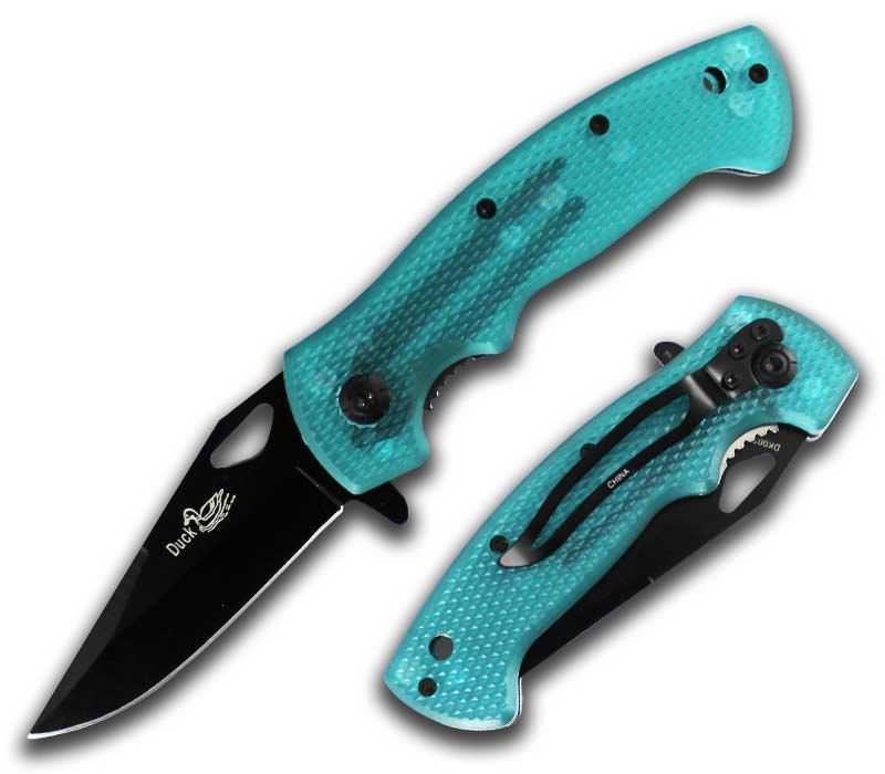 Clear Blue Handle Spring Assisted Opening Pocket Knife With Clip - TOPHATTER'S ARMORY DEALS Collectible Weapons - Tophatter Daily Deals
