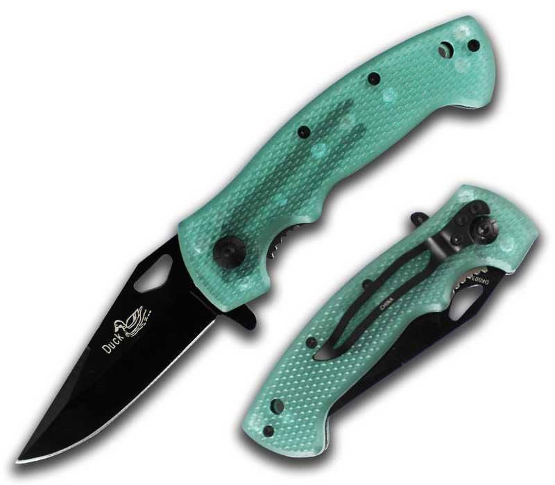 Clear Green Handle Spring Assisted Opening Pocket Knife With Clip - TOPHATTER'S ARMORY DEALS Collectible Weapons - Tophatter Daily Deals