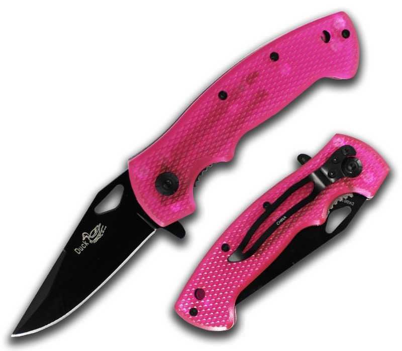 Clear Pink Handle Spring Assisted Opening Pocket Knife With Clip - TOPHATTER'S ARMORY DEALS Collectible Weapons - Tophatter Daily Deals