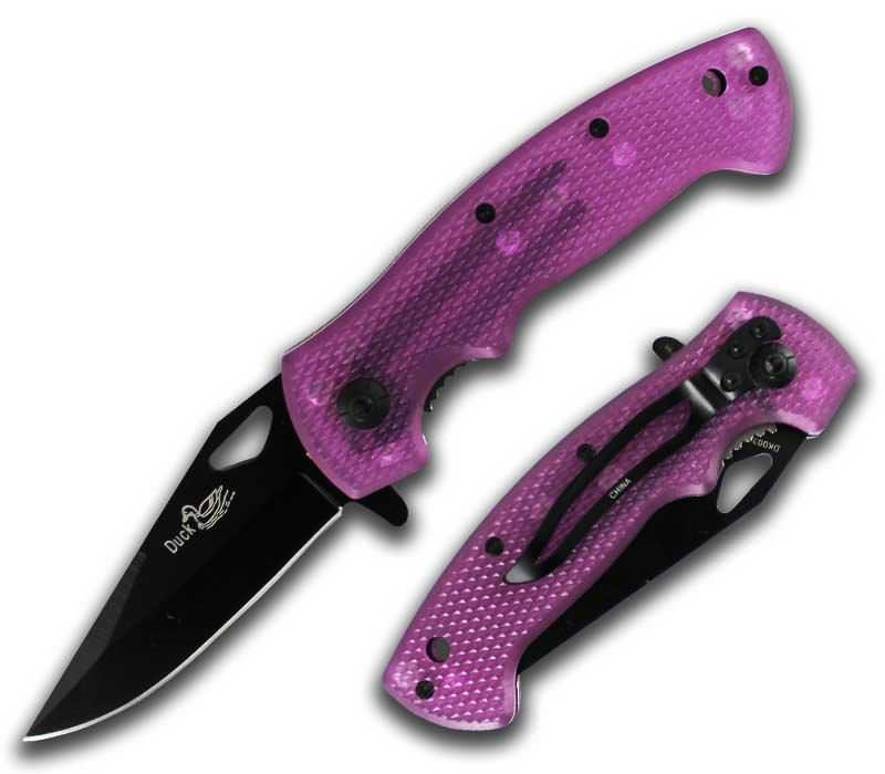 Clear Purple Handle Spring Assisted Opening Pocket Knife With Clip - Tophatter's Guns'N'Weapons Store Collectible Weapons - Tophatter Daily Deals