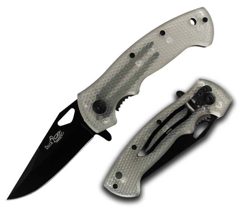 Clear White Handle Spring Assisted Opening Pocket Knife With Clip - Tophatter's Guns'N'Weapons Store Collectible Weapons - Tophatter Daily Deals