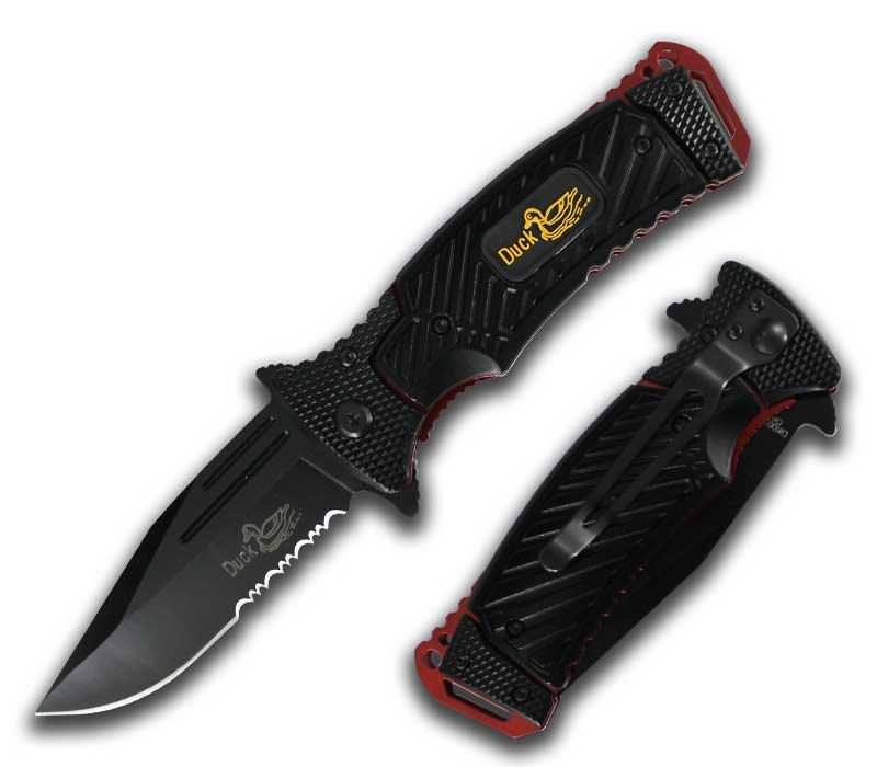 Duck USA Black Assisted Opening Pocket Knife Serrated Blade - TOPHATTER'S ARMORY DEALS Collectible Weapons - Tophatter Daily Deals