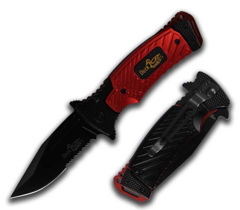 Duck USA Red Assisted Opening Pocket Knife Serrated Blade - Tophatter's Army Products & Self Defense Collectible Weapons - Tophatter Daily Deals