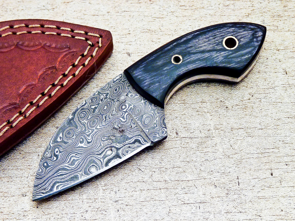 Damascus Steel Custom Handmade Hunting Mini Skinning Sheepsfoot Knife 5.5" - Tophatter's Inc. Weapons Store Online Collectible Weapons - Tophatter Daily Deals