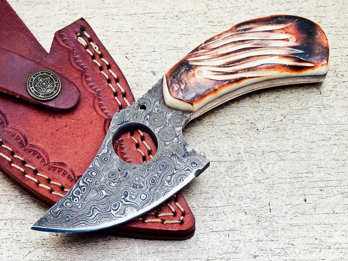 Damascus Steel Hunting Mini Skinning Knife Bone Handle 6" - Tophatter's Guns'N'Weapons Store - FREE SHIPPING Collectible Weapons - Tophatter Daily Deals