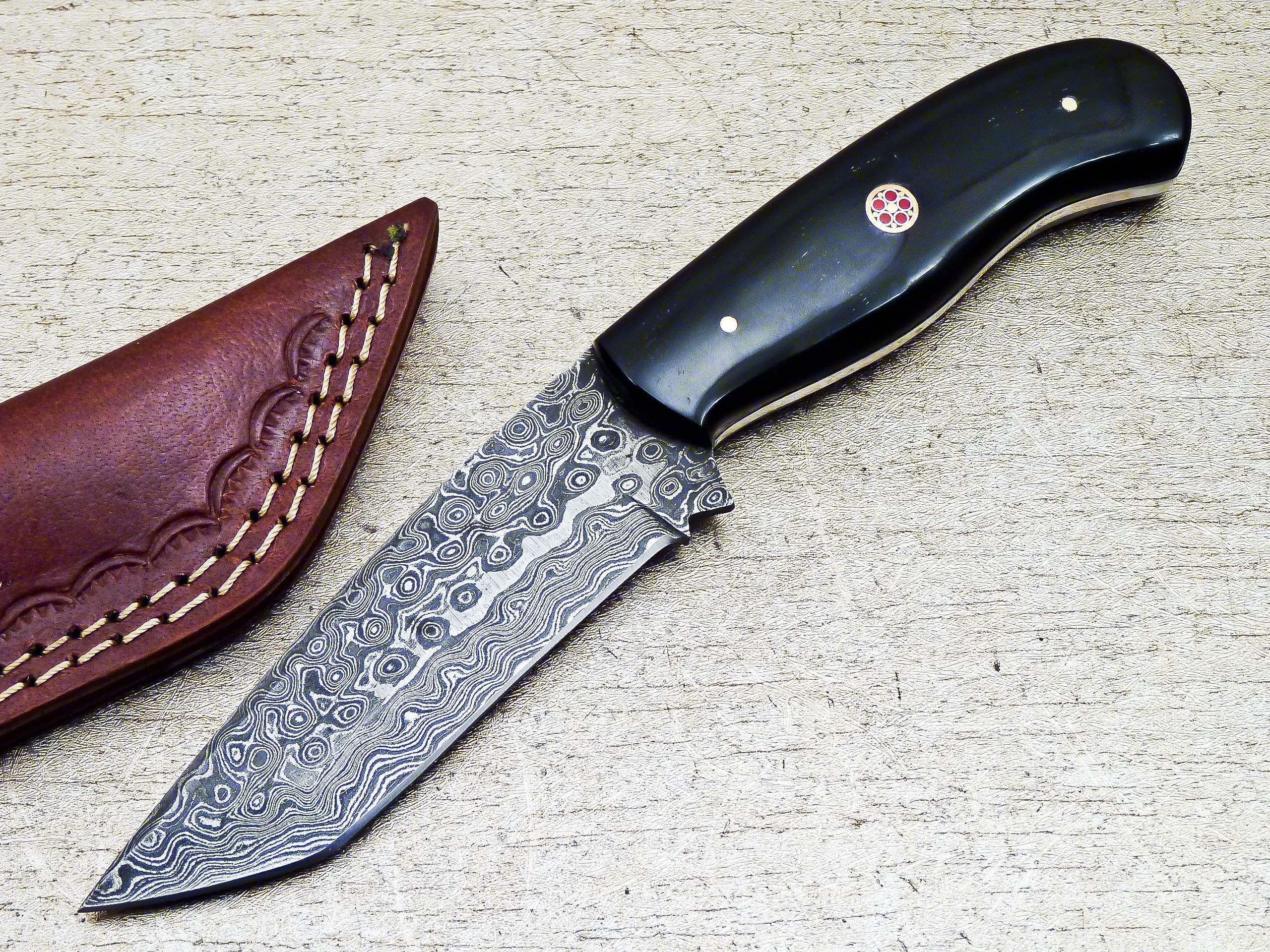 Damascus Steel Custom Handmade Hunting Tanto Knife 8.5" - Tophatter's Inc. Weapons Store Online Collectible Weapons - Tophatter Daily Deals
