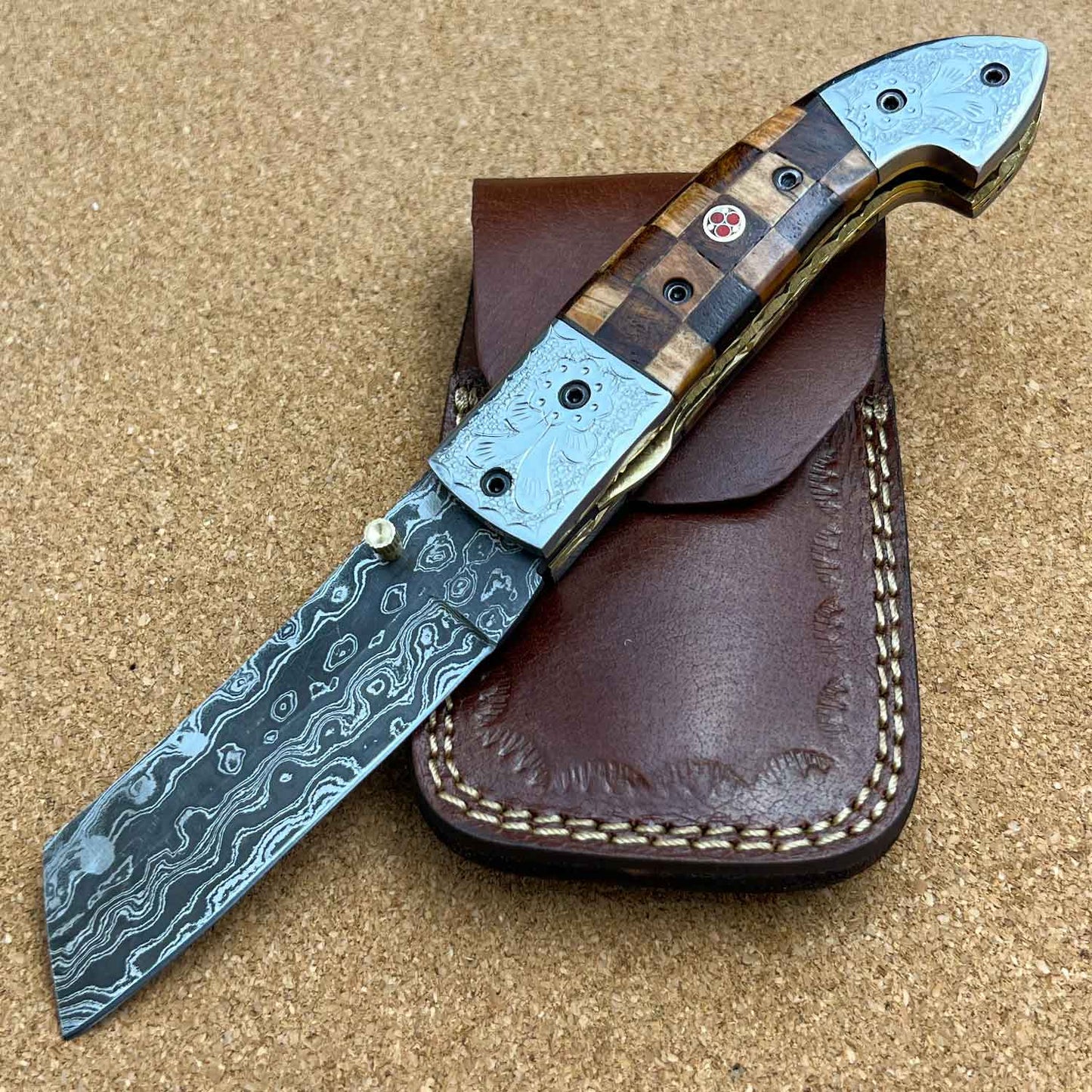 8.5" Damascus Steel Custom Handmade Folding Pocket Checker Knife - TOPHATTER'S ARMORY DEALS Collectible Weapons - Tophatter Daily Deals