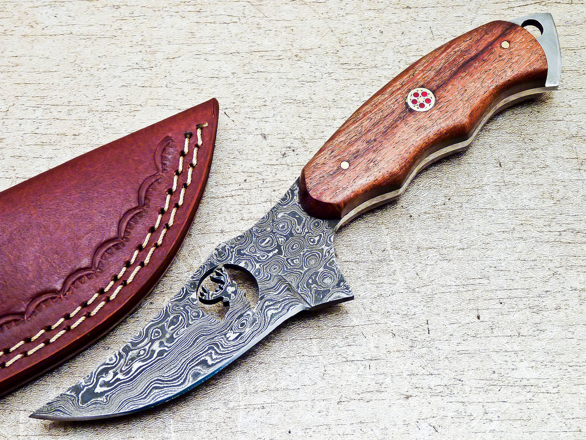 Damascus Steel Handmade Hunting Skinning Knife 8.25" - Tophatter's Inc. Weapons Store Online Collectible Weapons - Tophatter Daily Deals