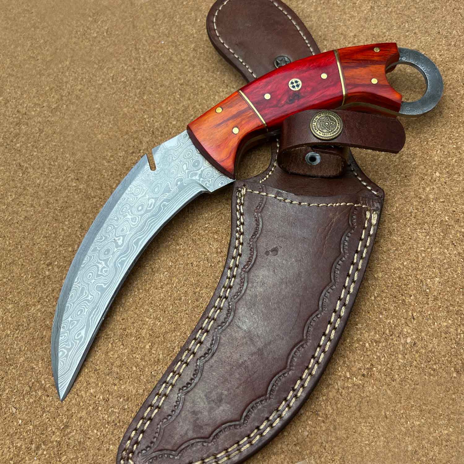 10" Handmade Damascus Tactical Karambit Knife With Pakkawood Handle - TOPHATTER'S ARMORY DEALS Collectible Weapons - Tophatter Daily Deals