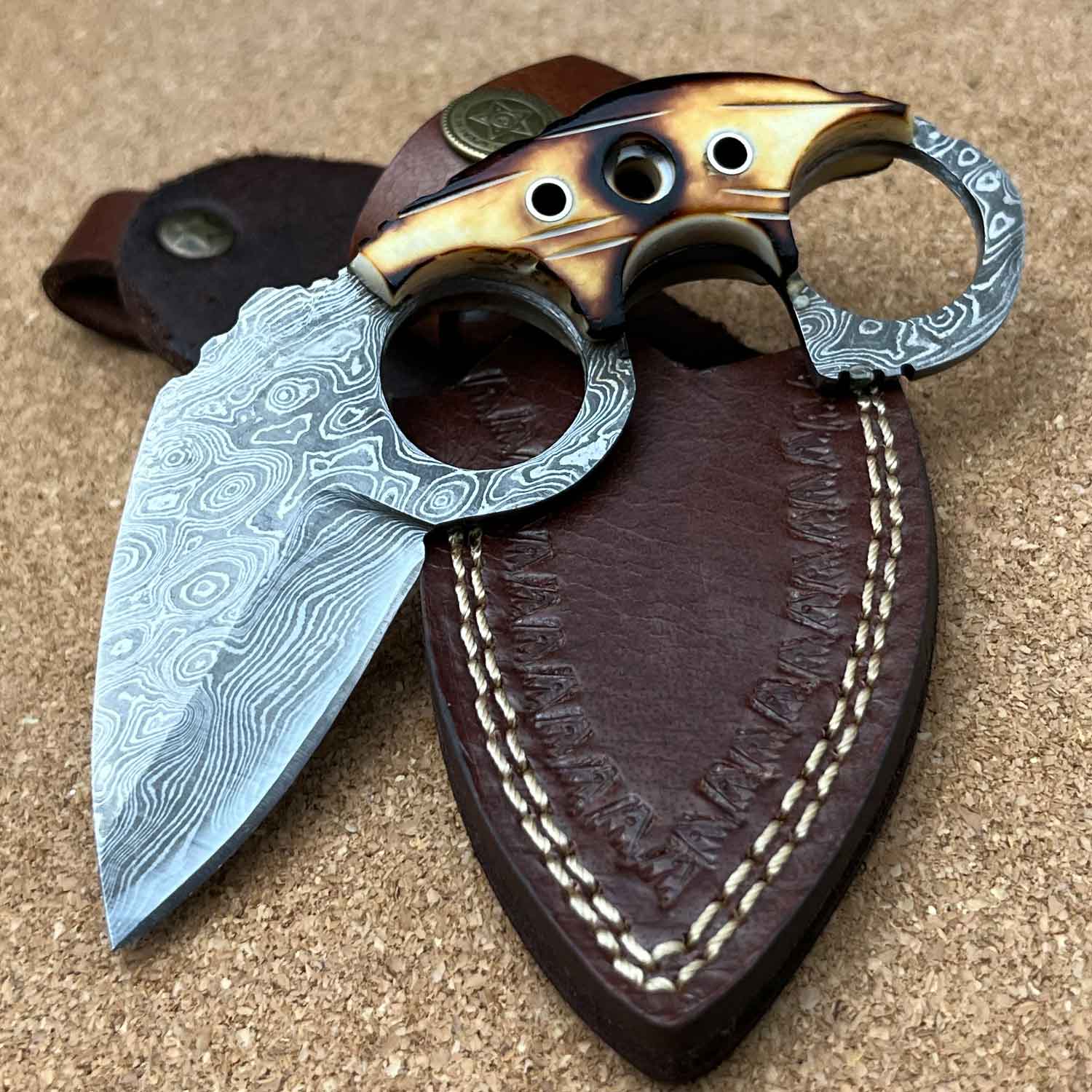 5" Handmade Damascus Steel Custom Karambit Skinning Knife Collectible Weapons - Tophatter Daily Deals