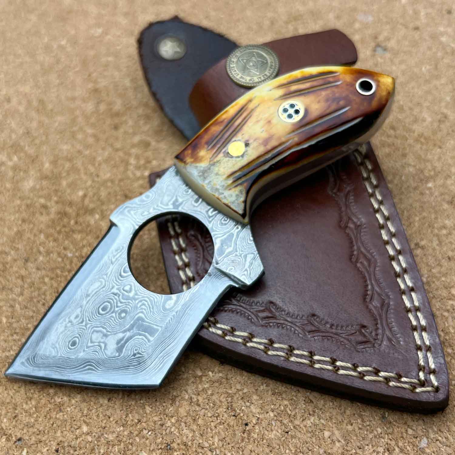 5.25" Handmade Damascus Steel Custom Tanto Punch Knife - Tophatter's Army Products & Self Defense Collectible Weapons - Tophatter Daily Deals