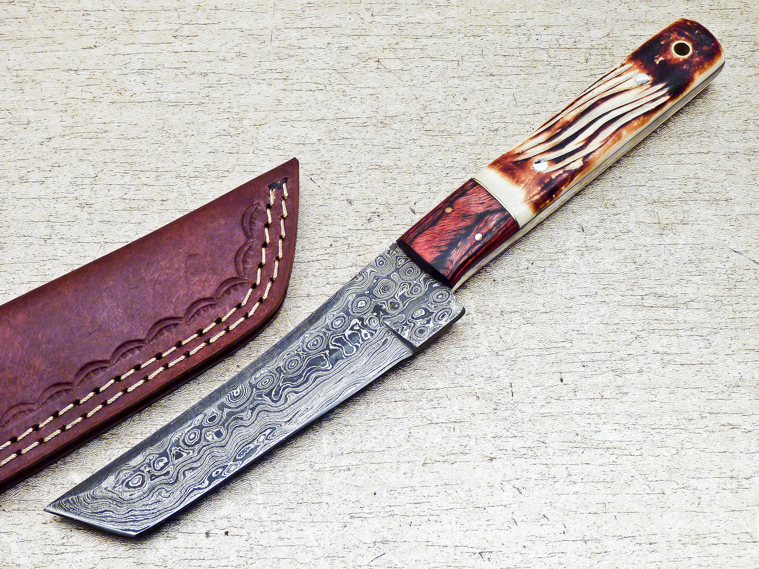 Custom Handmade Damascus Steel Hunting Tanto Knife 10