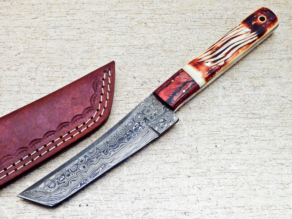 Custom Handmade Damascus Steel Hunting Tanto Knife 10" - Tophatter's Inc. Weapons Store Online Collectible Weapons - Tophatter Daily Deals