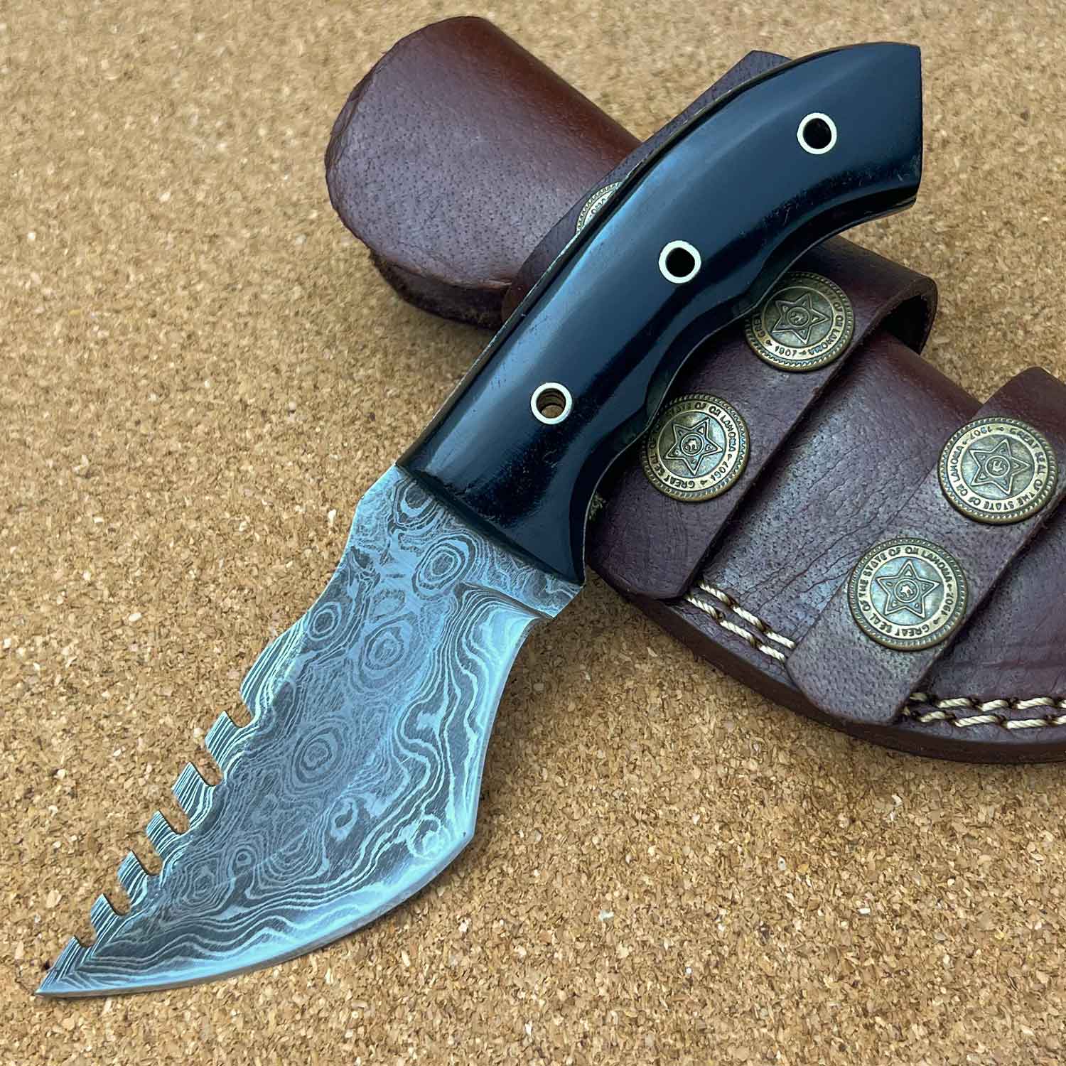 6.5" Damascus Steel Custom Handmade Hunting Mini Tracker Knife Collectible Weapons - Tophatter Daily Deals