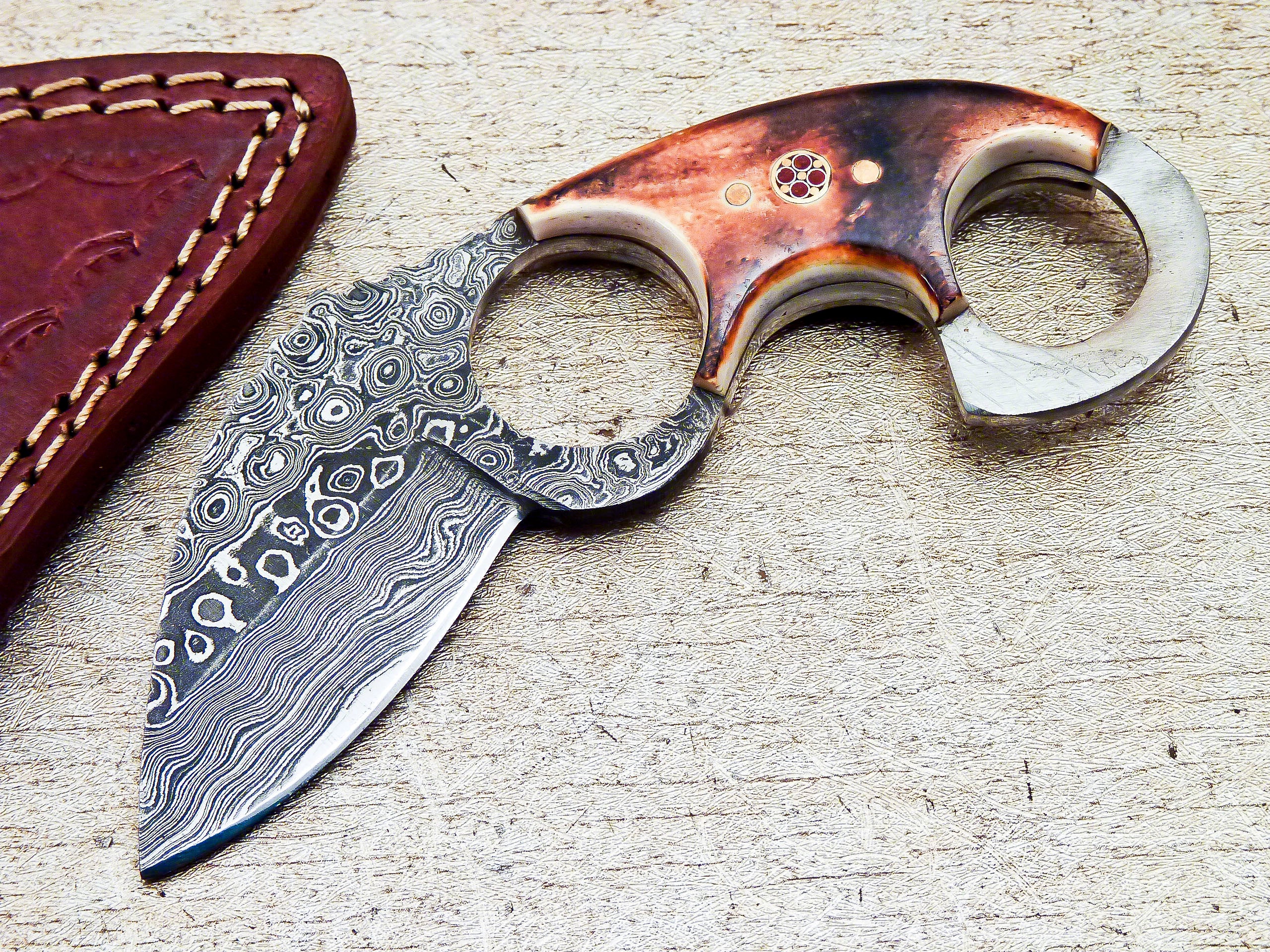 Custom Handmade Damascus Steel Hunting Karambit Knife 5" - Tophatter's Inc. Weapons Store Online Collectible Weapons - Tophatter Daily Deals