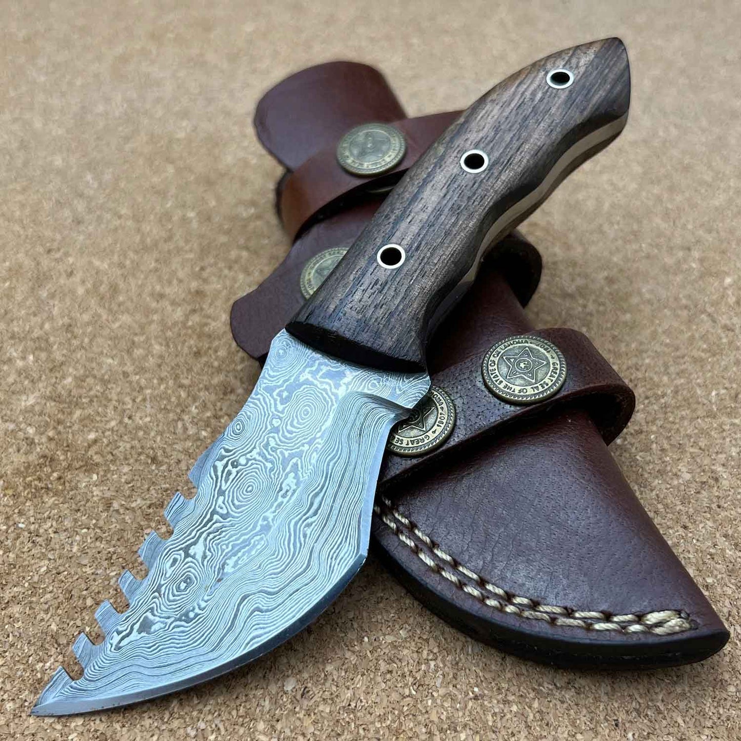 6.5" Damascus Steel Custom Handmade Mini Tracker Hunting Knife Collectible Weapons - Tophatter Daily Deals