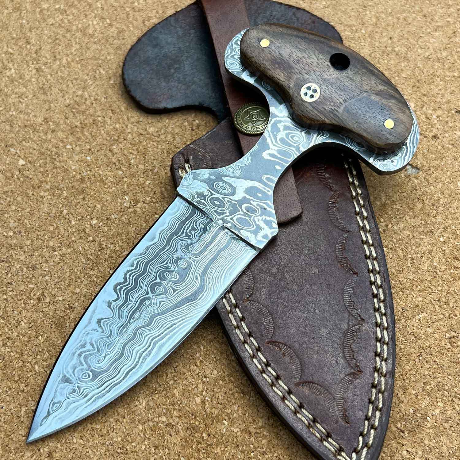 Custom Handmade Damascus Steel 6.75" Hunting Fix Blade Push Dagger Punch Knife - TOPHATTER'S ARMORY DEALS Collectible Weapons - Tophatter Daily Deals