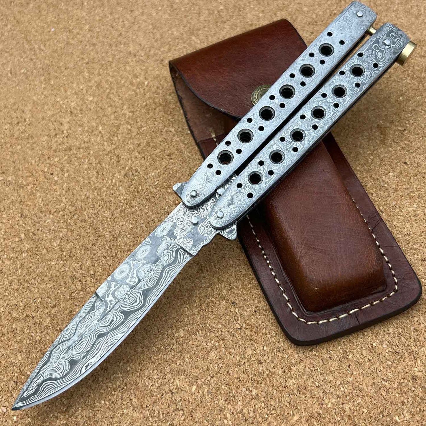 9" Damascus Steel Custom Handmade Premium Butterfly Knife - TOPHATTER'S ARMORY DEALS Collectible Weapons - Tophatter Daily Deals