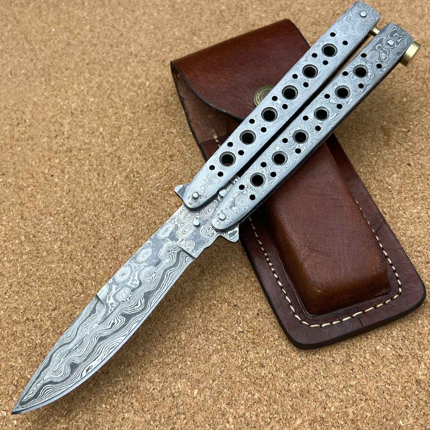 9" Damascus Steel Custom Handmade Premium Butterfly Knife - TOPHATTER'S ARMORY DEALS Collectible Weapons - Tophatter Daily Deals