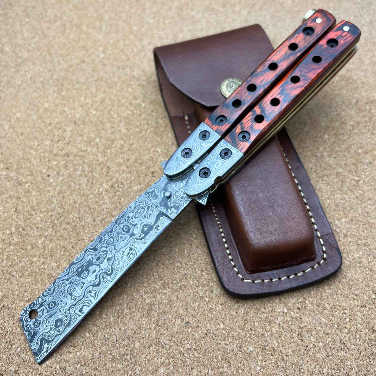 9" Damascus Steel Custom Handmade Razor Blade Premium Butterfly Knife - TOPHATTER'S ARMORY DEALS Collectible Weapons - Tophatter Daily Deals