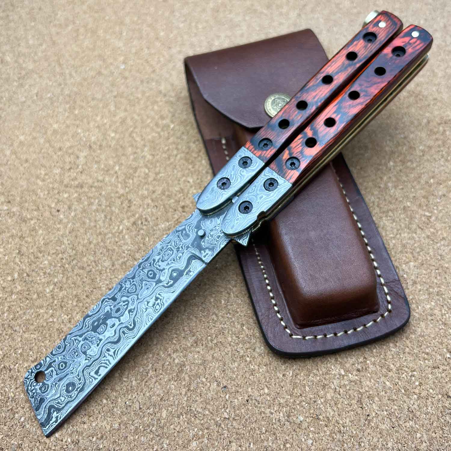 9" Damascus Steel Custom Handmade Razor Blade Premium Butterfly Knife - TOPHATTER'S ARMORY DEALS Collectible Weapons - Tophatter Daily Deals