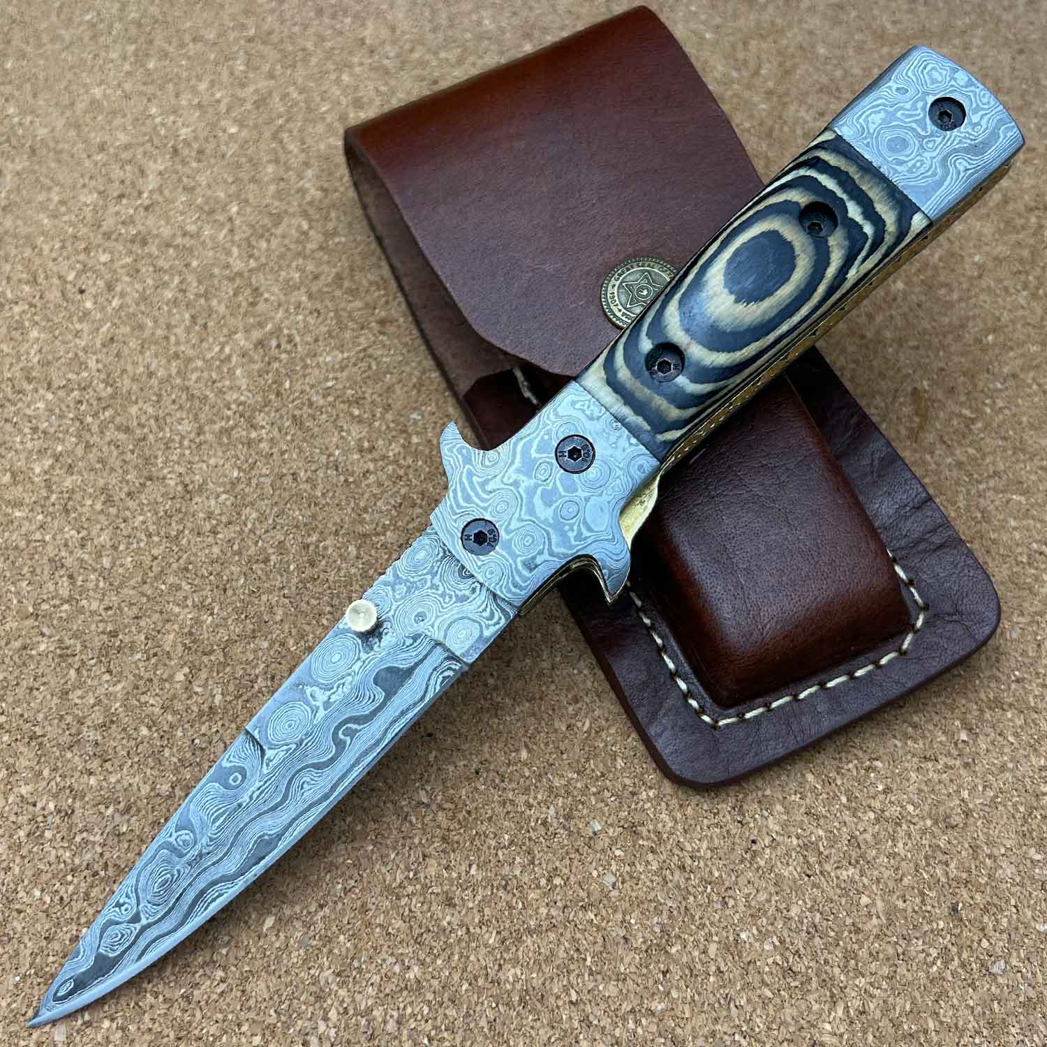 8.25" Damascus Steel Custom Handmade Folding Pocket Outdoor Knife - TOPHATTER'S ARMORY DEALS Collectible Weapons - Tophatter Daily Deals