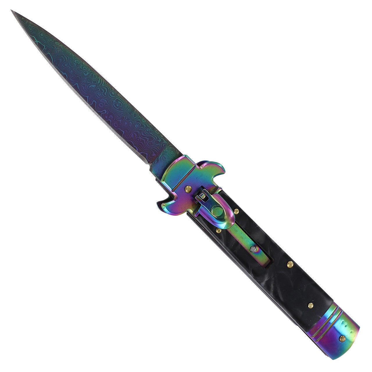 9.5" Poison Jab Damascus Steel Titanium Automatic Stiletto Lever Lock Knife - Tophatter's Guns'N'Weapons Store - FREE SHIPPING Collectible Weapons - Tophatter Daily Deals