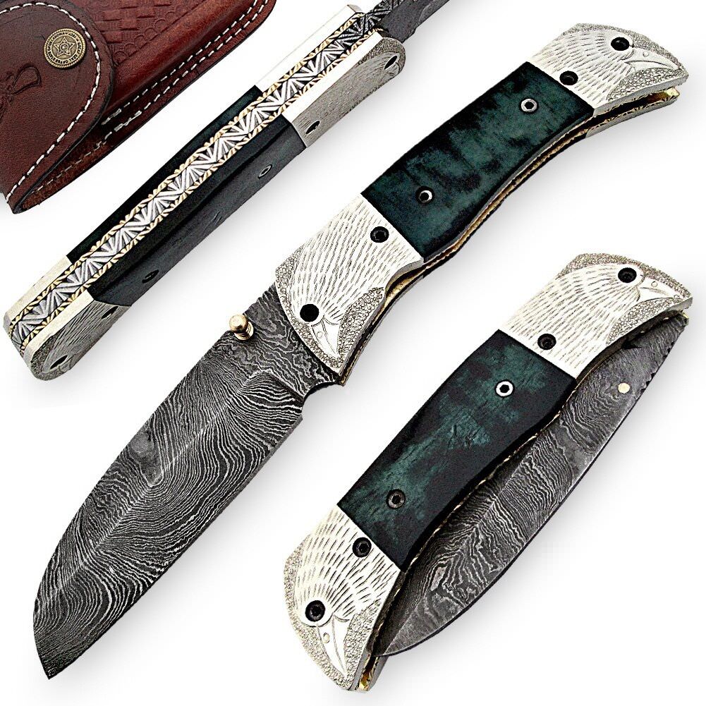 Handmade Damascus Steel Outdoor Liner Lock Folding Knife - TOPHATTER'S ARMORY DEALS Collectible Weapons - Tophatter Daily Deals