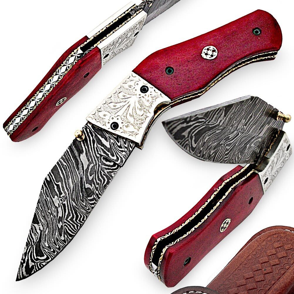 Outdoor Everyday Camping Damascus Red Horse Canyon Folding Knife - TOPHATTER'S ARMORY DEALS Collectible Weapons - Tophatter Daily Deals