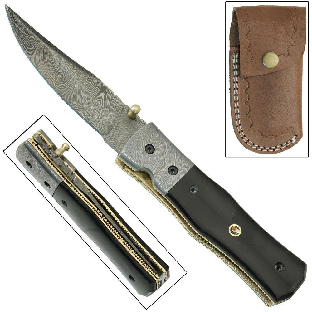 Damascus Steel American Frontier Liner Lock Folding Hand Forged Pocket Knife - TOPHATTER'S ARMORY DEALS Collectible Weapons - Tophatter Daily Deals